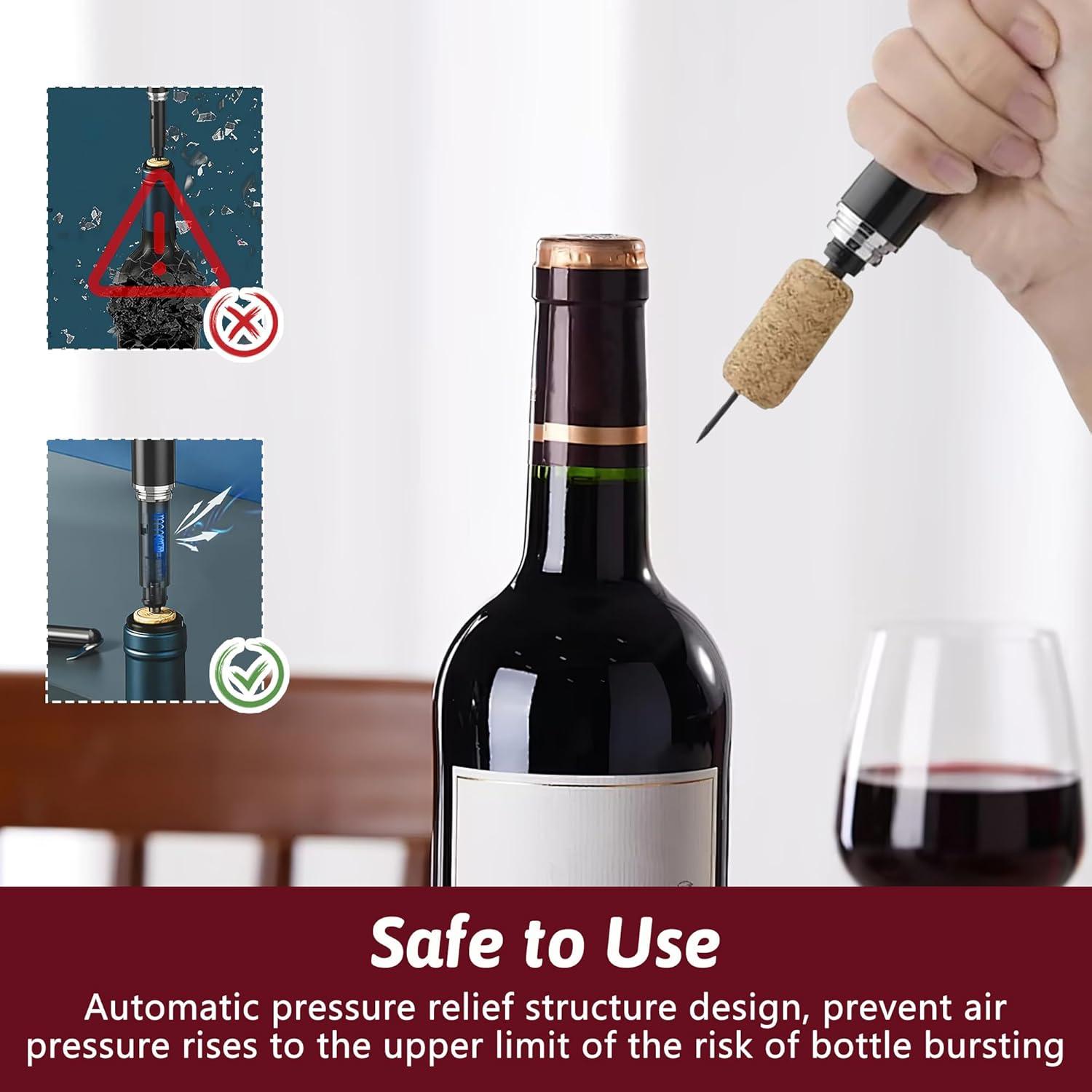 imageTireBouchon Pompe Air 2en1 avec CoupeCapsule OuvreBouteille Pression dair pour Bouteilles de Vin pour Maison Restaurant Fte Cadeaux pour les Amateurs de VinNoir