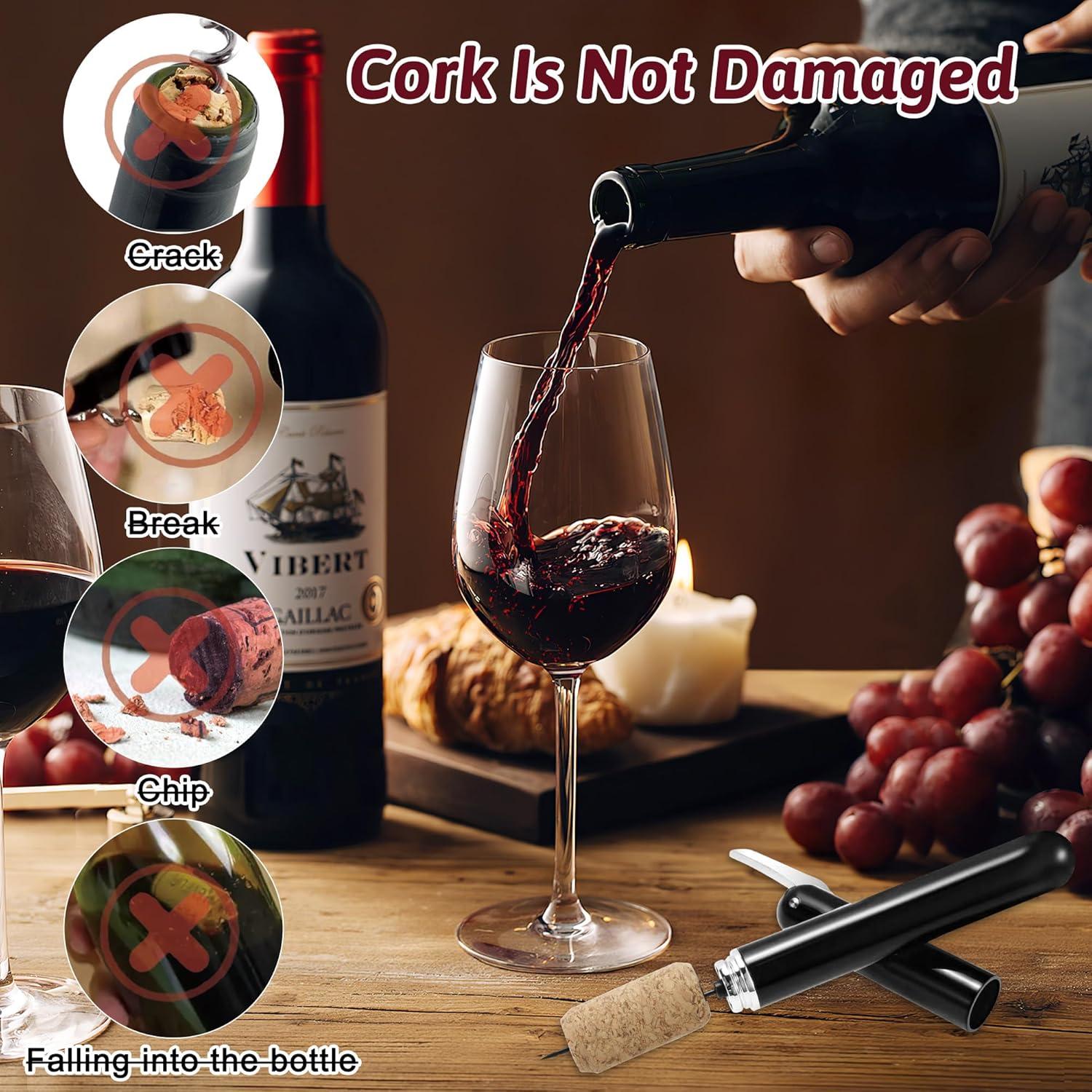imageTireBouchon Pompe Air 2en1 avec CoupeCapsule OuvreBouteille Pression dair pour Bouteilles de Vin pour Maison Restaurant Fte Cadeaux pour les Amateurs de VinNoir
