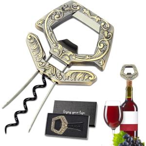Ah So Ouvre-Bouteille pour Bouteilles Vintage, Tire Bouchon de Vin Vieux 3 en 1, Tire Bouchon de Vin à Deux Griffes avec Décapsuleur de Bière pour Connaisseurs de Vin à Déboucher (Cuivre)(Bronze)