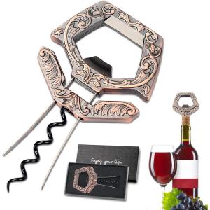 Ah So Ouvre-Bouteille pour Bouteilles Vintage, Tire Bouchon de Vin Vieux 3 en 1, Tire Bouchon de Vin à Deux Griffes avec Décapsuleur de Bière pour Connaisseurs de Vin à Déboucher (Cuivre)(Cuivre)