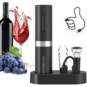 CIRCLE JOY Tire-Bouchon Électrique, Ouvre-Bouteille Automatique, Tire-Bouchon Motorisé Alimenté Par Piles Avec Coupe-Feuille Verrouillable, Piles Non Incluses(Set À Vin 5 en 1 – Noir)