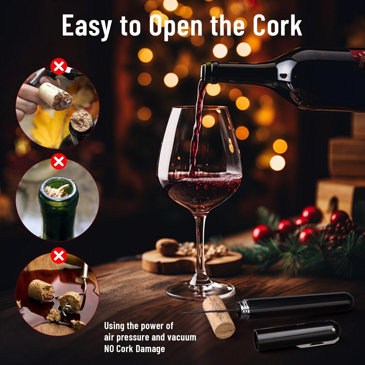 image2en1 Tire Bouchon Pompe Air avec CoupeCapsule Ouvre Bouteille Pression dair Portable Dcapsuleur pour Sommelier Amateurs de Vin Voyage Maison Restaurant