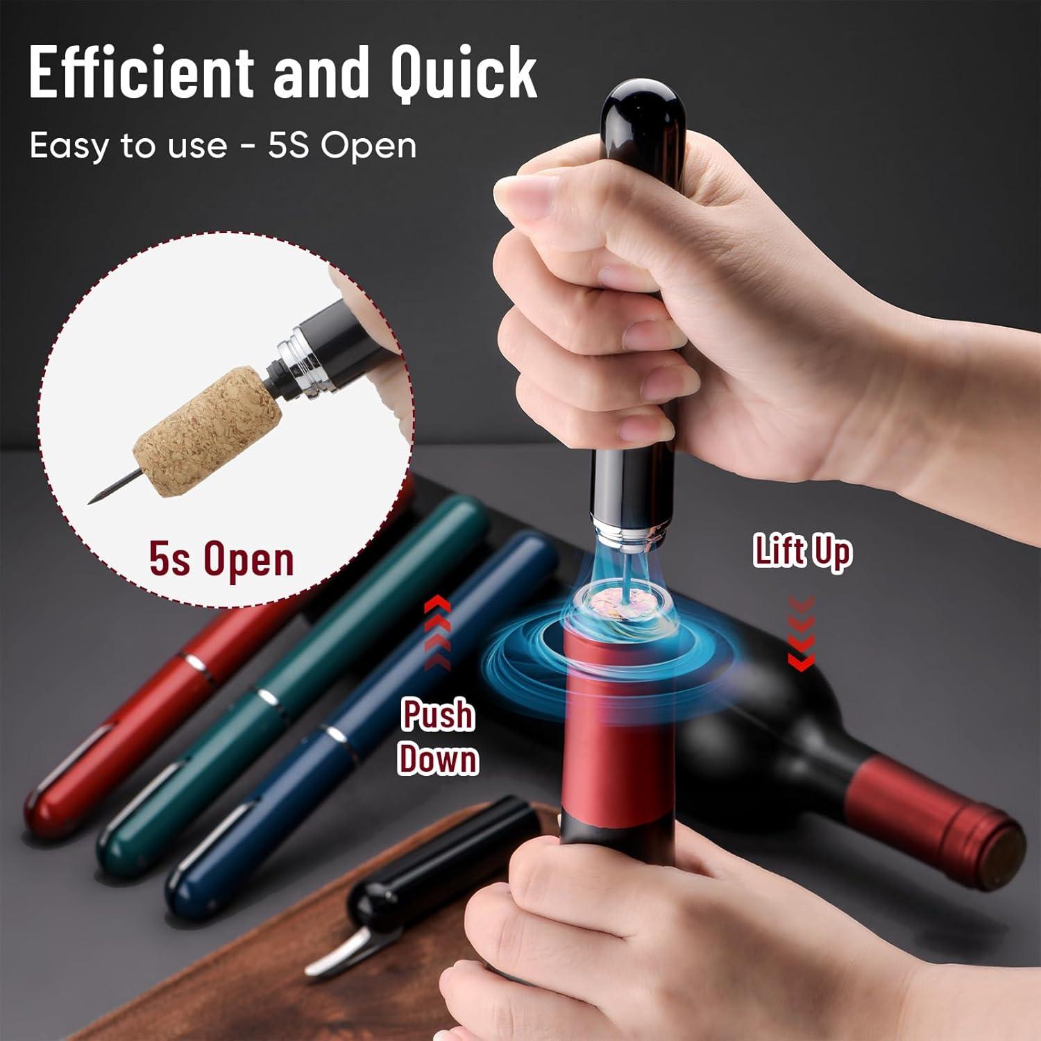 image2en1 Tire Bouchon Pompe Air avec CoupeCapsule Ouvre Bouteille Pression dair Portable Dcapsuleur pour Sommelier Amateurs de Vin Voyage Maison Restaurant