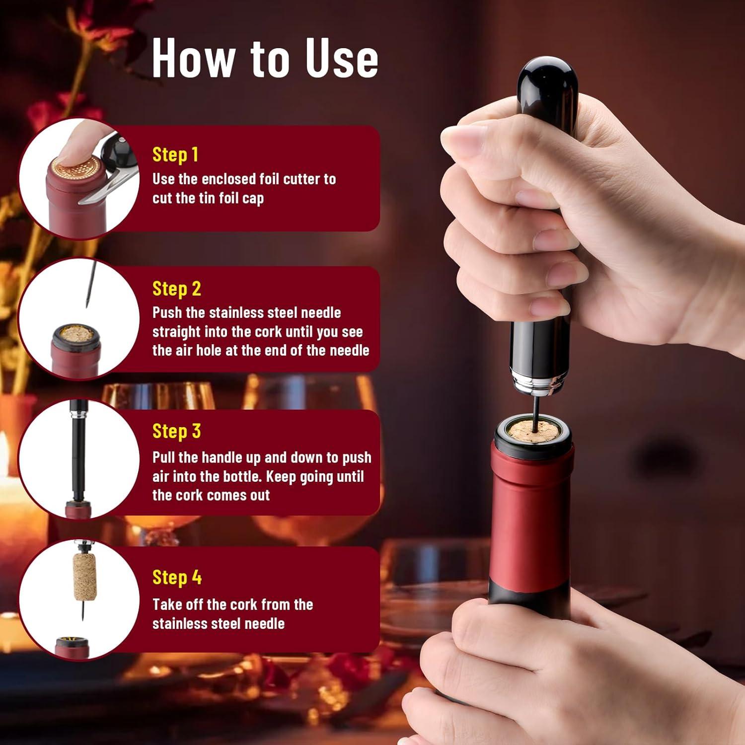 image2en1 Tire Bouchon Pompe Air avec CoupeCapsule Ouvre Bouteille Pression dair Portable Dcapsuleur pour Sommelier Amateurs de Vin Voyage Maison Restaurant