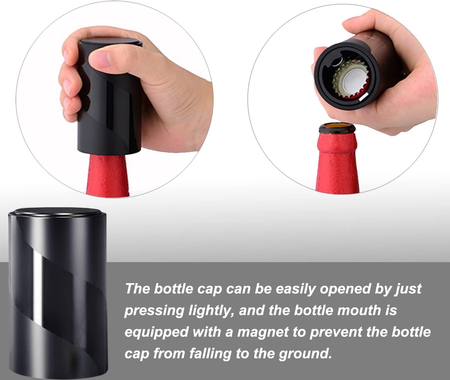 imageOuvrebouteille magntique automatique en acier inoxydable Dcapsuleur poussoir pour bouteille de vin bire soda Accessoire de cuisineSchwarz
