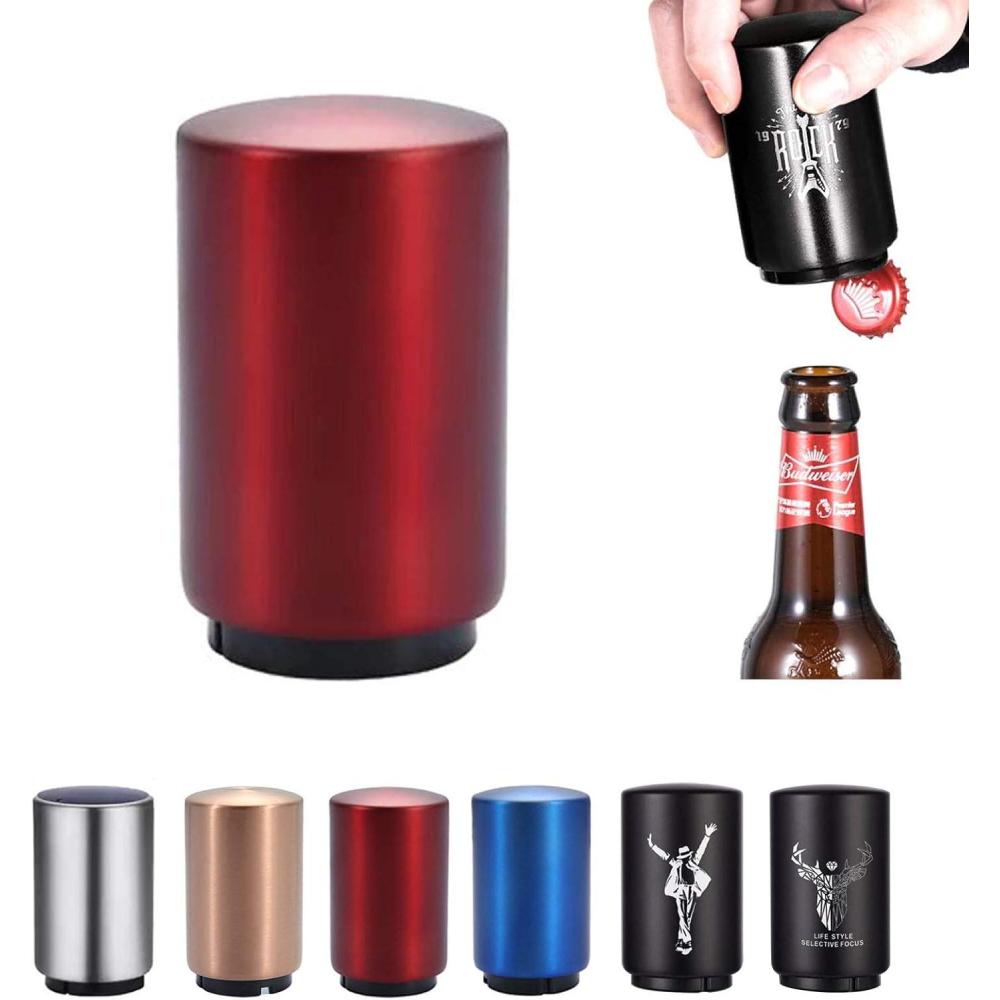 imageOuvrebouteille magntique automatique en acier inoxydable Dcapsuleur poussoir pour bouteille de vin bire soda Accessoire de cuisineRouge