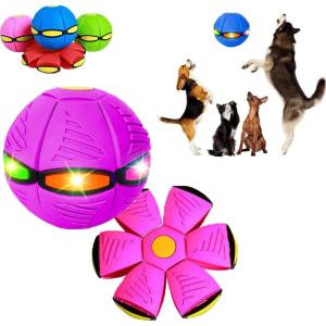Balle disque pour chien avec lumières, jouet portable pour soucoupe volante, balle de disque créative pour chien de grande taille (vert, 6 lumières)(rose)