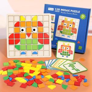 120 pièces de Forme Mosaique Puzzle en Bois Tangram Enfant, Puzzle Enfant 4 5 6 7 Ans, Jeux Montessori, Jeux Educatif 3 4 5 6 Ans,Jouets Montessori éducatifs Cadeaux pour garçons et Filles(A)