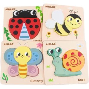 Airlab Jeux Puzzles Bois Bébé 1 2 3 4 Ans, Casse-têtes Animaux 3D avec Cadre et Sac de Rangement, Jouet Éducatif Éveil Montessori, Cadeau Anniversaire Pâques Halloween Noël pour Enfants Garçons Filles(Jardin)