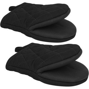 1 paire de gants de cuisine courts en silicone résistants à la chaleur jusqu&rsquo;à 500 degrés, avec surface antidérapante et boucle de suspension, gants de four pour barbecue, machine à micro-ondes(Noir)