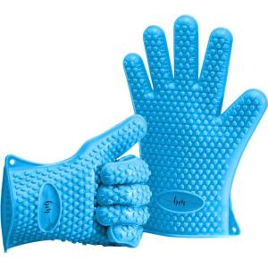 2 Gants de Cuisson en Silicone pour Cuisines et barbecues, Set, Paire, maniques, Gants de Four Noir(2x Gants de Cuisine en Silicone Bleu)
