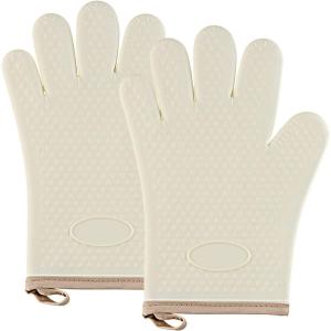 1 Paire de Gants de Cuisine, Surface Antidérapante en Silicone, Intérieur en Coton, Résistants à la Chaleur, Gant Four pour Barbecue, Cuisson (Blanc-2)(Blanc-2)
