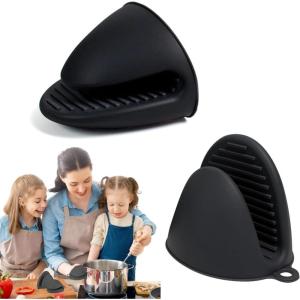 1 Paires de Mini Gants de Four en Silicone, Gants de Cuisine Antidérapants, Gant Cuisine Anti Chaleur pour Cuisiner, Barbecue, Cuisson Noir