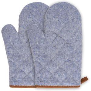 1 Paire Manique Cuisine, Gants de Four Anti Chaleur, Coton Lavable Maniques de Cuisine, Gant Four Résistants avec Suspension, Antidérapants, pour Cuire, Pâtisserie, Griller BBQ, Barbecue (Bleu)