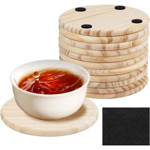12 Pièces 10 cm Dessous de Verre Rond avec Patins Antidérapants Dessous de Verre Bois, sous-Verre en Bois Inachevé, Disques Ronds en Bois Naturel pour Les Pots de Fleurs, Boissons, Tasses en Verre