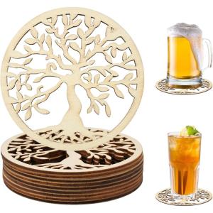 12 Pièces Arbre De Vie en Bois pour La Méditation, 10 cm Dessous de Verre en Bois de Bouleau, Dessous de Verre Vides en Bambou, sous-Verres Réutilisables en Bouleau, pour Maison Décoration