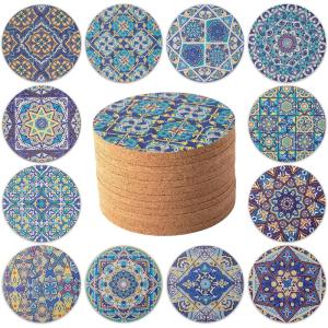 12 Pièces Dessous de Verre en liège, sous-Verres pour Boissons, sous Verres pour Table Basse, pour Une Décoration Absorbante dans la Cuisine ou la Salle à Manger de 10cm de Diamètre, Bar(Bleu)