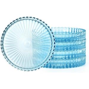 5pcs Dessous de Verres en Verre sous-Verres décor de Table pour Boissons, café, thé, Verre, diamètre de 8,5cm (Bleu)(Bleu)