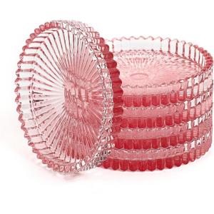 5pcs Dessous de Verres en Verre sous-Verres décor de Table pour Boissons, café, thé, Verre, diamètre de 8,5cm (Bleu)(Rose)