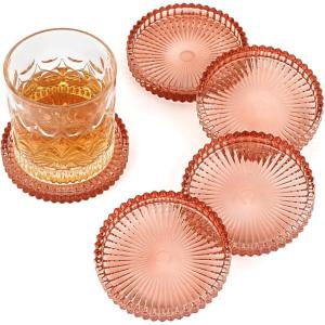 5pcs Dessous de Verres en Verre sous-Verres décor de Table pour Boissons, café, thé, Verre, diamètre de 8,5cm (Bleu)(Rouge)