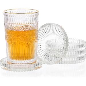 5pcs Dessous de Verres en Verre sous-Verres décor de Table pour Boissons, café, thé, Verre, diamètre de 8,5cm (Bleu)(Transparent)