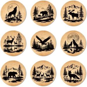 ANATTASOUL 9 Pièces Dessous de Verre Peinture, Chats Japonais sous Verres Peinture Coasters, sous-Verres en Bois Couleurs, Été Dessous de Verre Rond pour Maison, Bar, Bureau(Animaux de Forêt de Montagne)