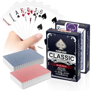 2 Jeu de Plastique Cartes, Rouge et Bleu Jeux de Cartes en Plastique Imperméables, pour Texas Holdem Poker, Blackjack, Bridge et Tarot (Bleu&Rouge)(Bleu&rouge)