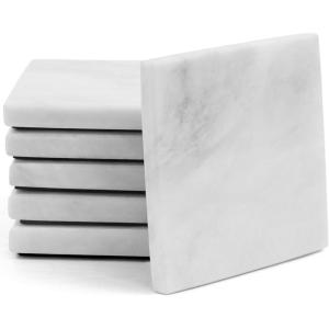 Dessous de Verre Lot de 6 sous-Verres carrés en marbre Blanc Faits à la Main pour la Cuisine – Pot idéal pour Boire du thé Assiettes absorbantes(Blanc)