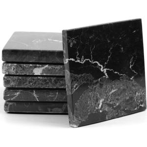 Dessous de Verre Lot de 6 sous-Verres carrés en marbre Blanc Faits à la Main pour la Cuisine – Pot idéal pour Boire du thé Assiettes absorbantes(Noir)