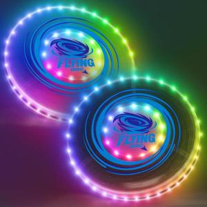 2 Pack Disques Volants pour Enfants, 45 LEDs, 14 Modes d&rsquo;éclairage, Rechargeable Anneau Volant pour la Plage, Camping d&rsquo;été, Jouets Cadeau pour Adolescents garçons Filles(25 5cm blanc + 25 5cm noir)