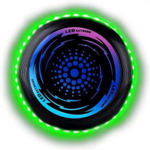 Disque Volant Lumineux Coloré,Ultimate Frisbeeavec 49 Lumières LED,Ultimate Frisbee Ring,Disques Volants Souples pour AdultesCompétition Funsport Pour Adultes,Enfants Plage Pelouse ExtéRieur.(Vert)