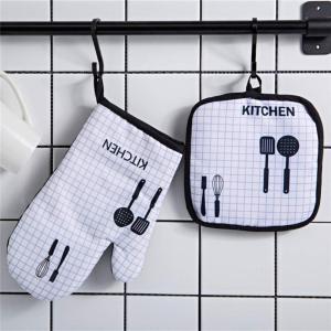 1 Gants de Four + 1 Maniques, Gant Coton Doublure, Gants de Four à Micro-Ondes,pour Cuisine, grillade, Cuisson,Patisserie.