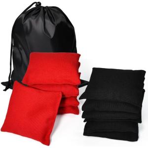 12 PCS Sacs de Haricots Sacs à Lancer Sacs à Cornhole 10*10cm Sac de Sable pour Jeux à Lancer Cornhole Bean Bag avec 1 Pochette de Rangement pour Sports en Plein Air Activités (Noir et Rouge)