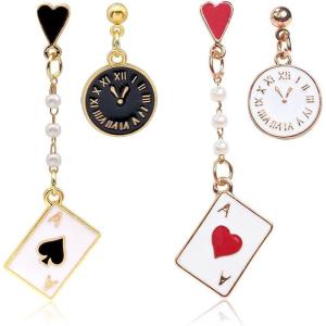 2 paires Boucles d&rsquo;Oreilles Poker Pour Femmes Or Plaqué Cartes à Jouer Motif Coeurs Aces Of Spades Boucles d&rsquo;Oreilles à La Mode Bijoux Cadeau