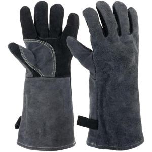 1 Paire Gants de Barbecue, Gants de Four Résistant à la Chaleur, Gants Anti Chaleur de Barbecue en Cuir pour Four Barbecue Soudure Cheminée Feu