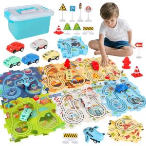 6 Styles Circuit Voiture Enfant, Jeux Éducatif pour Enfants 3 4 5 6 7 Ans, DIY Puzzle Piste de Course avec 6 Voitures Jouets, Cadeau pour Garçon Fille 3+ Ans