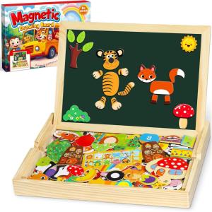 130 Pièces Puzzles en Bois Magnétique – 2025 Nouveau Jouet Montessori avec Double Face Aimanté | Modèle de Fruits Animaux Mignons – Jouet Educatif Enfant 3 Ans Plus