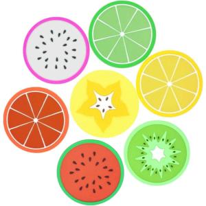 14 Pièces sous-Verres en Silicone,Créatifs Antidérapant Fruit Dessous de Verre,Rond Boisson Dessous de Verre pour la Maison,Le Bureau,Le Bar et Le Restaurant