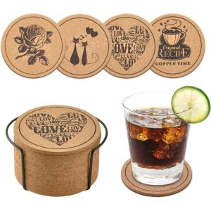 12 Dessous de Verre en liège Absorbants pour Mugs,sous Verres Antidérapants avec Organisateur de Dessous de Verre, pour Anniversaire, Pendaison de Crémaillère, Cuisine, Salon