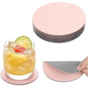 15PCS Dessous de Verre, Set de Coaster Antidérapant Double Face, 10cm Dessous de Tasse Anti-Tâches, Anti-Dérapantspour Tasses, Vases (Rond, Noir Gris)(Rose Gris)