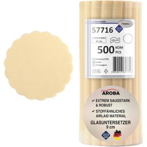 Airlaid Lot de 500 dessous de verre ronds pour verres de 9 cm de diamètre Aspect tissu Blanc(Beige)