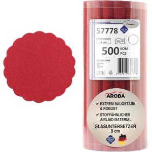 Airlaid Lot de 500 dessous de verre ronds pour verres de 9 cm de diamètre Aspect tissu Blanc(Rouge)