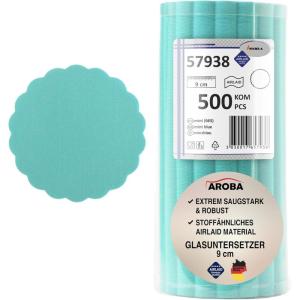 Airlaid Lot de 500 dessous de verre ronds pour verres de 9 cm de diamètre Aspect tissu Blanc(Turquoise.)
