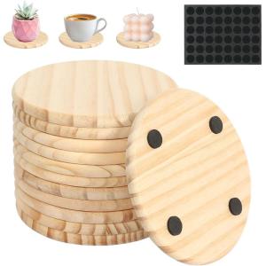 12 Pièces Dessous de Verre Bois Brut sous-Verres Rond Dessous de Verre en Bois avec Tapis Antidérapant Pots de Fleurs Pad Assiette pour Bougies sous de Verre pour Boissons Bougies Succulentes