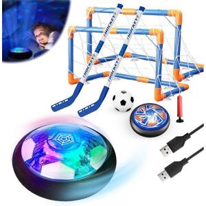3in1 Ensemble de Jouets de Air Power Football le Hockey en Vol Stationnaire avec 2 Objectif Veilleuse Étoile Rechargeable Lumière LED Cadeaux pour 6-16 les Eenfants Sport Jeu Interieur Exterieur