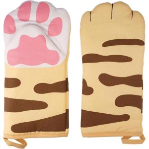 1 Paire Anti-Chaleur Gants de Cuisine Mignon Patte, 31cm Gant de Cuisine, Gants Cheminée, Gant de Four Doublure en Coton Motif Chat pour la Cuisson, Le Barbecue, la Pâtisserie