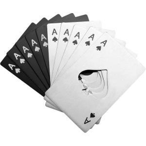 10 Pièces Ouvre-bouteilles de Poker, Décapsuleurs Plats en Acier Inoxydable, Ouvre-bouteilles Portefeuille – Argent et Noir