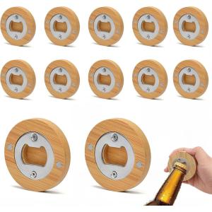 12 Pièces Décapsuleurs en Bois, Adsorbable Ouvre-Bouteille Tire Bouchon Décapsuleur Rond en Bois Décapsuleur Personnalisé Parfaits pour Les Hommes